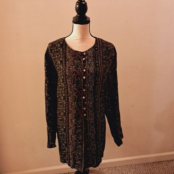 Just My Size Top Women's 22W/24W Green Asian Earthy Bohemian Evening Formal Y2K - Picture 2 of 9
